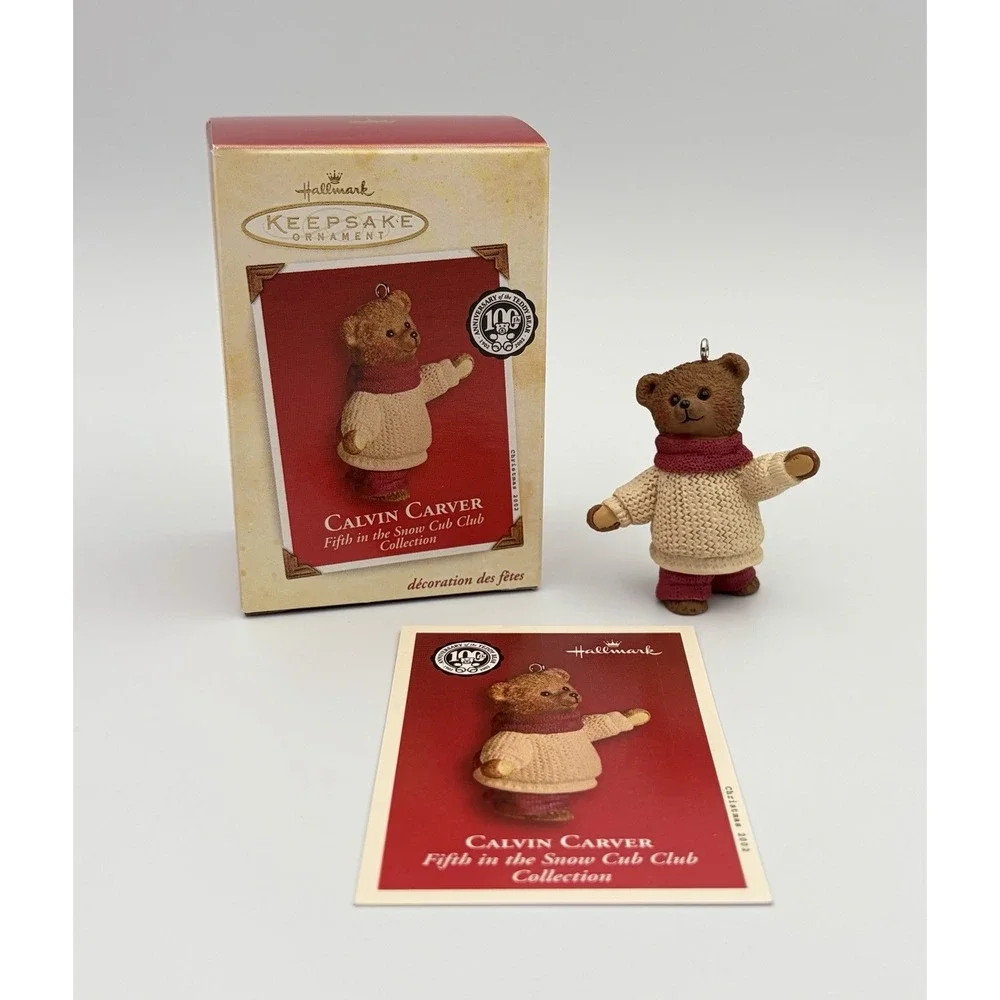 Hallmark 2002 Calvin Carver Snow Cub Club Teddy Bear Christmas Ornament Vintage